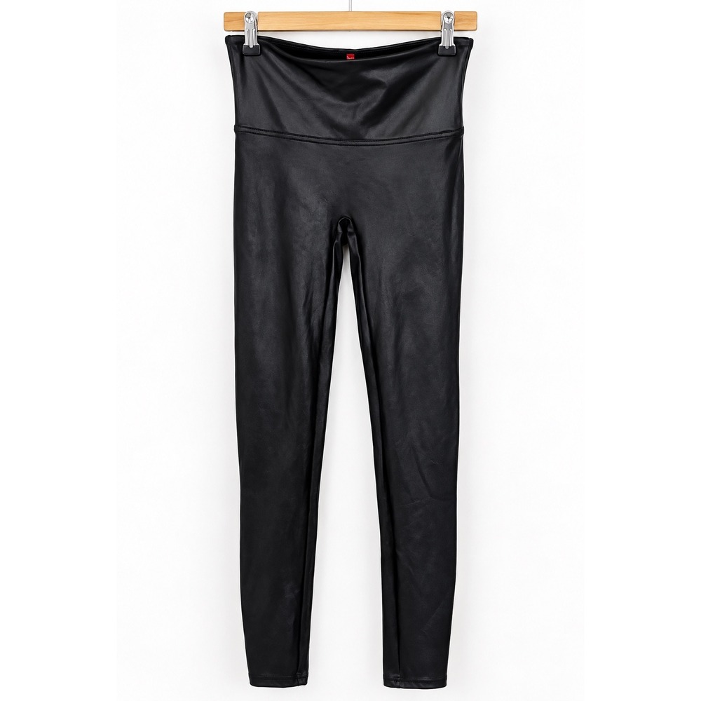 Spanx Faux Leather Leggings Black High Rise Compression Pants M Glam Moto Grunge